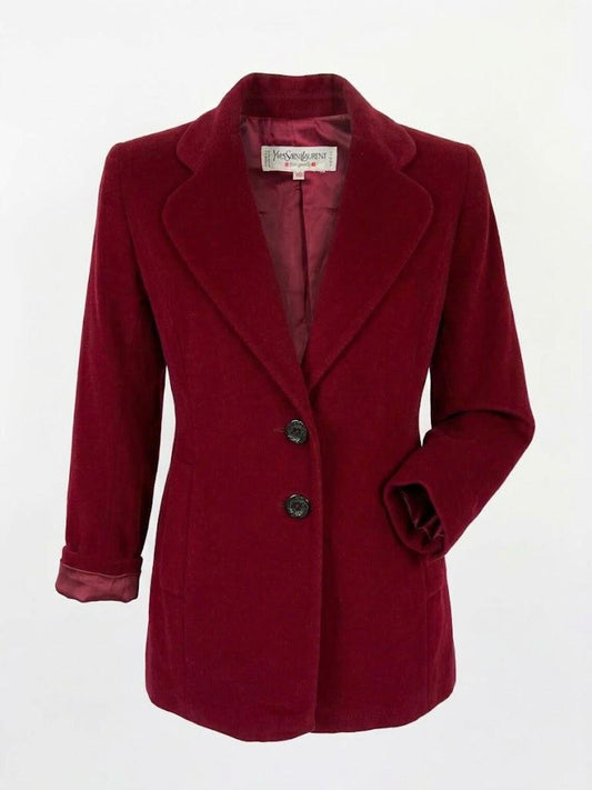 Vintage YSL Rive Gauche Burgundy Wool Blazer 90s Yves Saint Laurent Tailored Jacket Size S