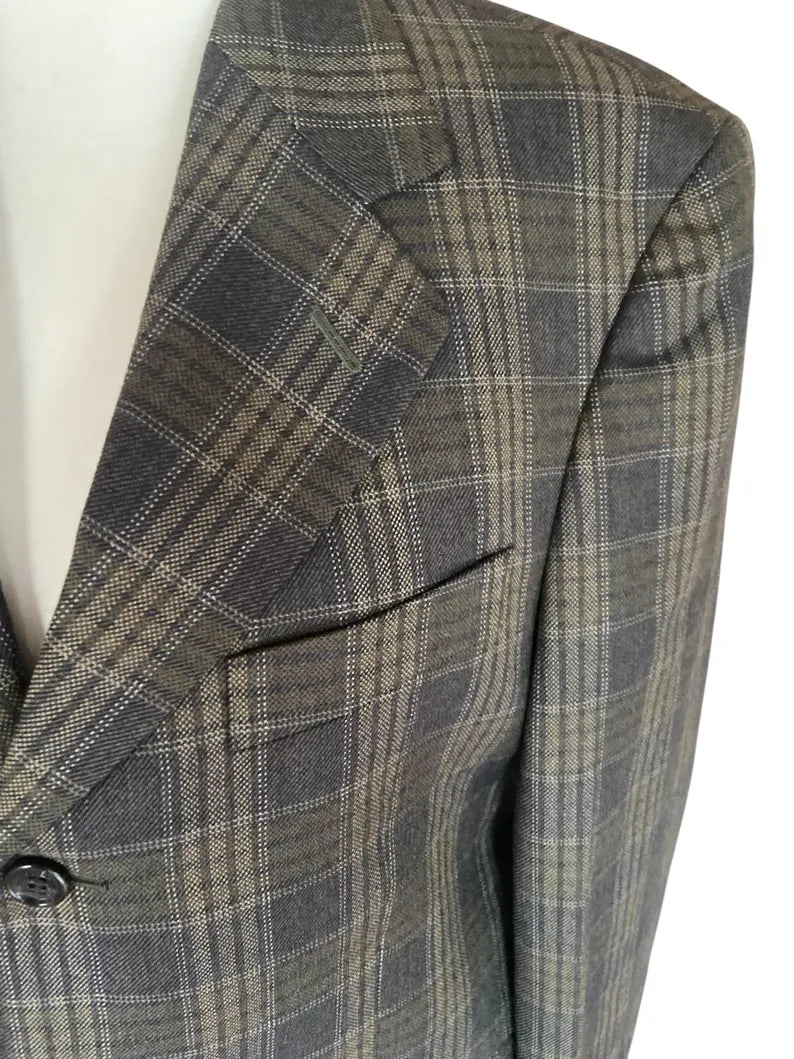 Vintage Balenciaga Wool Blazer - Grey & Green Plaid - 100% Wool