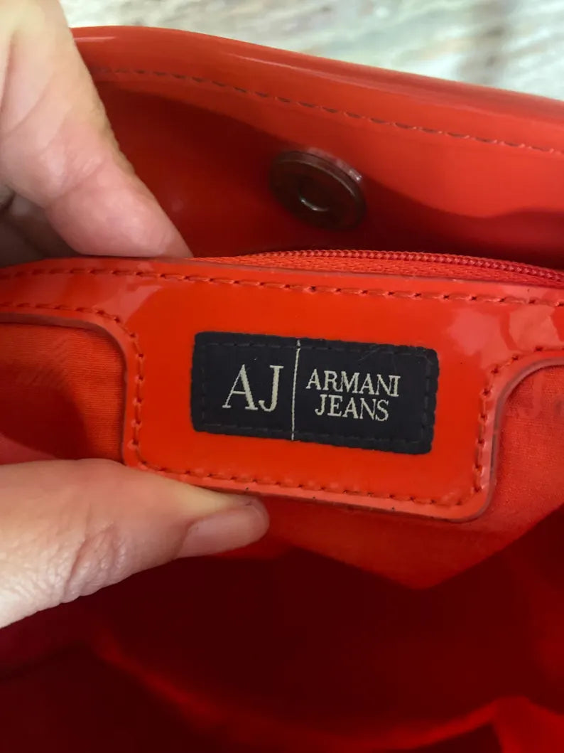 Armani Orange Shopper Bag - Italian Luxury Tote Bag - Large Designer Shoulder Bag - Iconic Logo Print Handbag - Excellent Condition