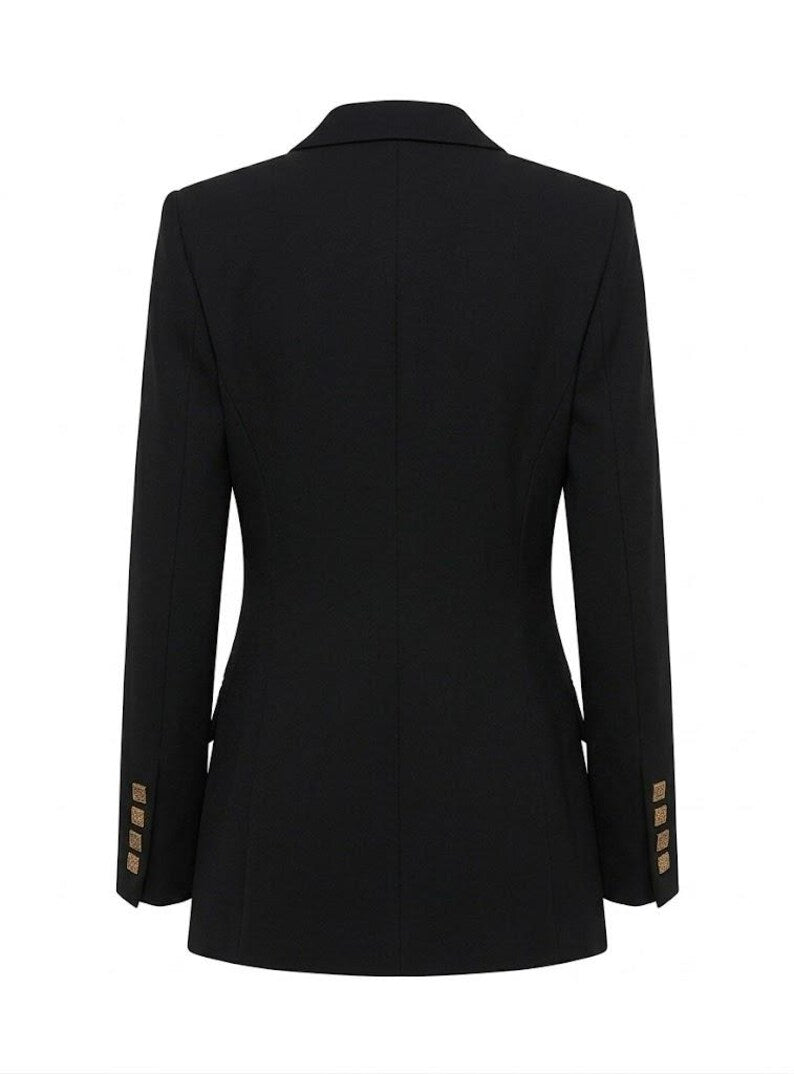 Vintage Versace Classic V2 Blazer - Tailored Black Jacket with Psychedelic Silk Lining & Greek Key - Gold Filigree Buttons -
