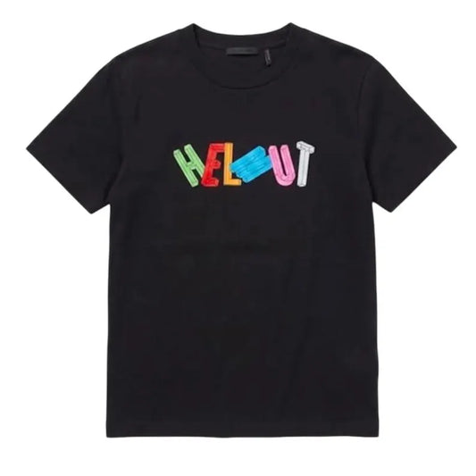 Helmut Lang Multicolor 3D Logo Black T-Shirt | Size L | Luxury Minimalist Cotton | Designer Streetwear Tee Excellent Condition