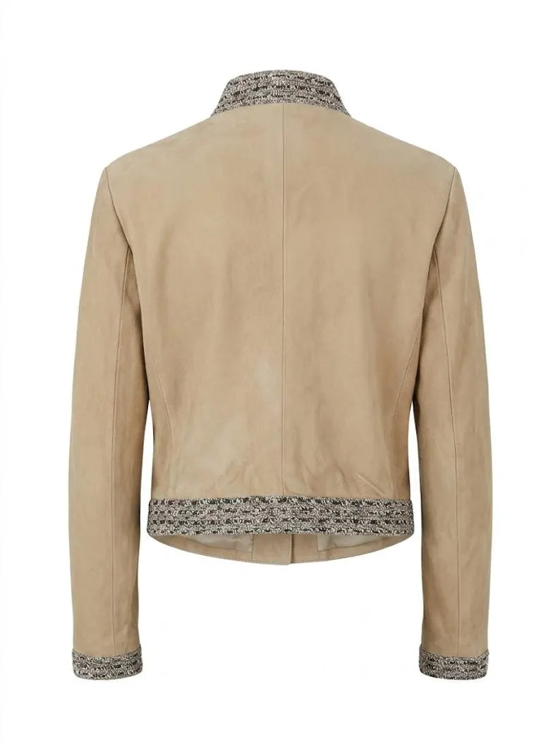 Vintage Blumarine Archive Jacket - Goat Suede & Shimmering Grey Tweed - Y2K Aesthetic Cropped Biker - Luxury Italian Fashion -