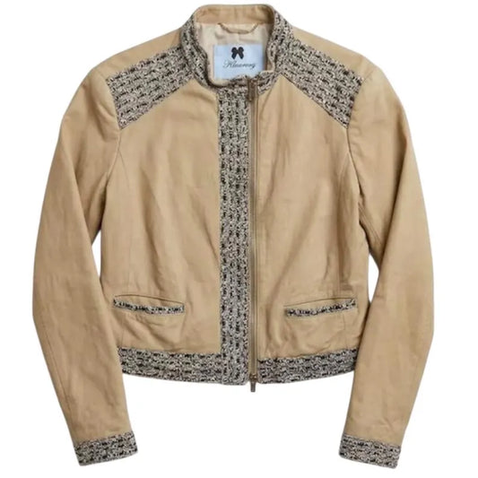 Vintage Blumarine Archive Jacket - Goat Suede & Shimmering Grey Tweed - Y2K Aesthetic Cropped Biker - Luxury Italian Fashion -