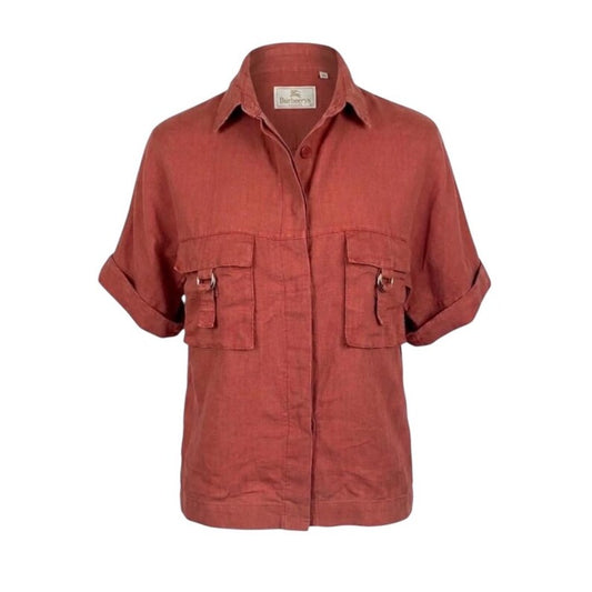 Vintage Burberrys Terracotta Linen Blouse – Utility / Safari Style