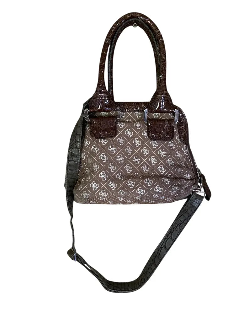 Vintage GUESS Monogram Print Shoulder Bag – Early 2000s Y2K Aesthetic