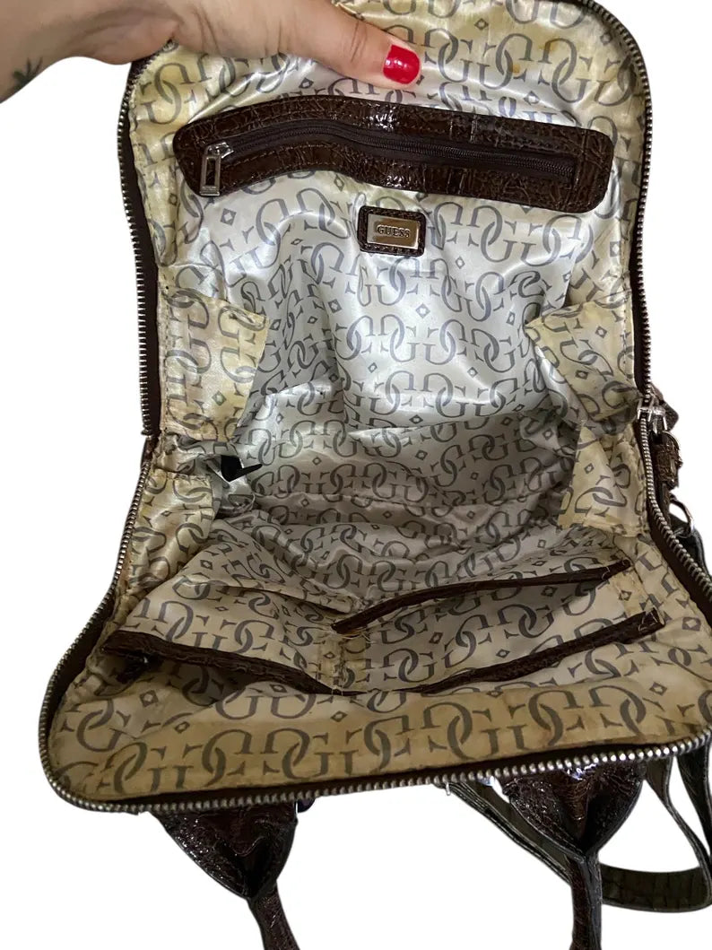 Vintage GUESS Monogram Print Shoulder Bag – Early 2000s Y2K Aesthetic