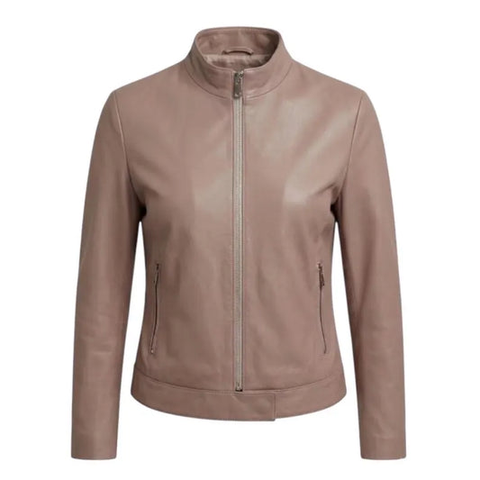 Pastel Lilac Italian Leather Jacket - Lightweight Goatskin Leather - Y2K Lavender Biker Jacket, High Neck, Size M - Pristine Condition 10/10