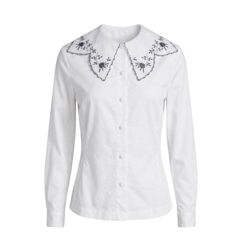 Max Mara Archive White Blouse, Vintage Italian Designer Shirt, Sheer Embroidered Collar Fitted Top, Rare Collectible Fashion Size S M