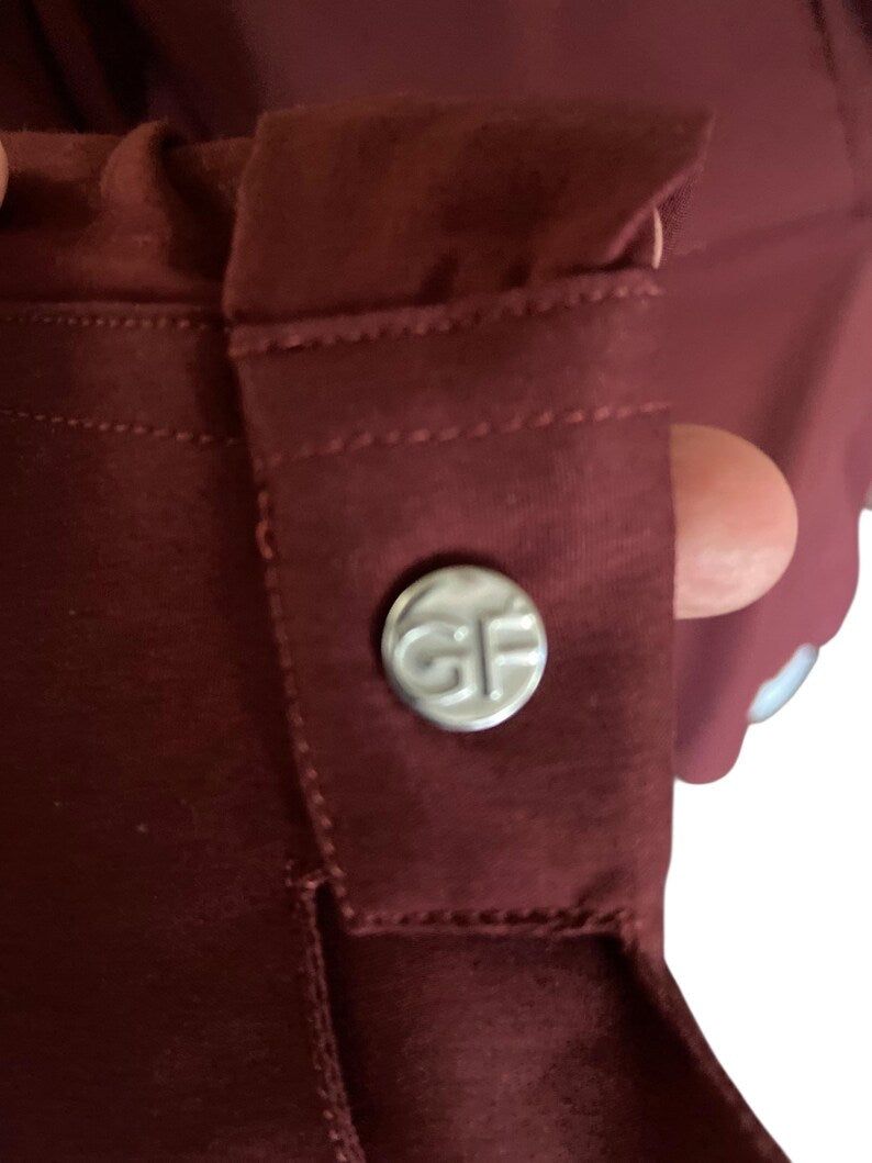 Vintage Burgundy Gianfranco Ferre Cotton Blouse - Y2K Archive Deep Red Shirt, Open Plunge V-Neck, Logo Anagram Details, Size S - Mint 10/10