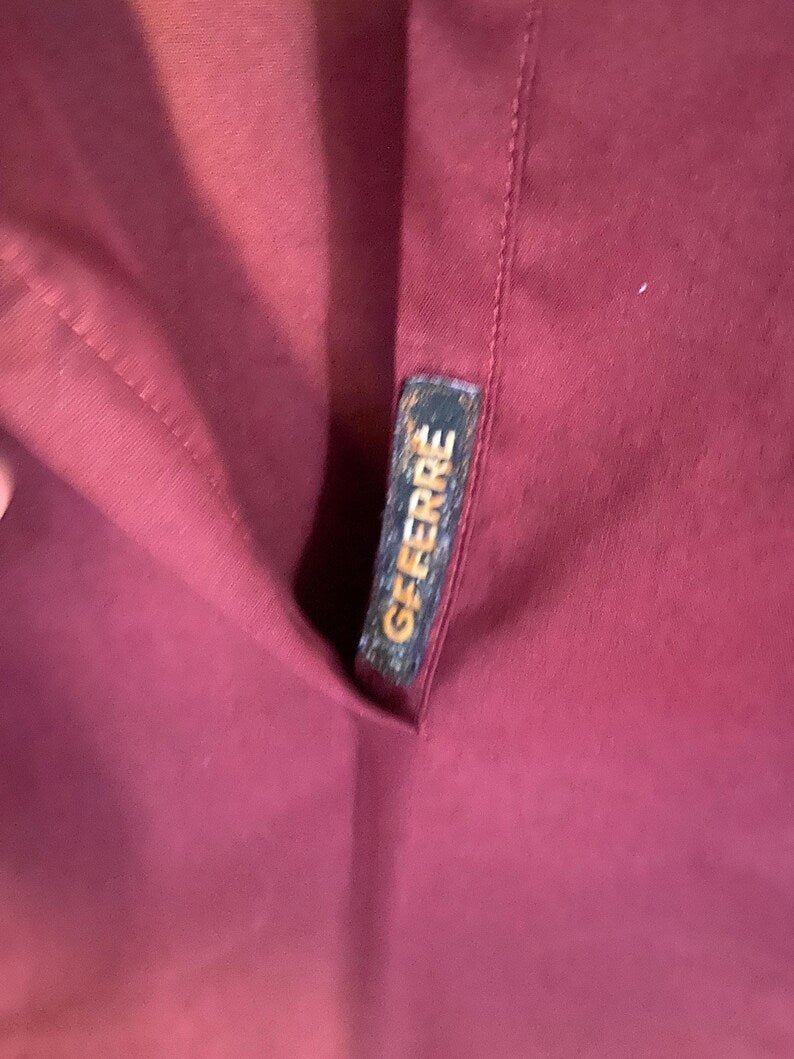 Vintage Burgundy Gianfranco Ferre Cotton Blouse - Y2K Archive Deep Red Shirt, Open Plunge V-Neck, Logo Anagram Details, Size S - Mint 10/10