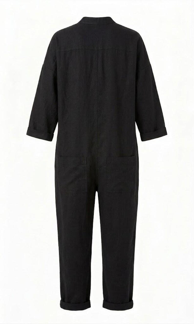 Vintage 2000s Isabel Marant Black Jumpsuit, Minimalist Cotton Linen Utility Boiler Suit, French Designer One Piece Trousers, Y2K Clothing