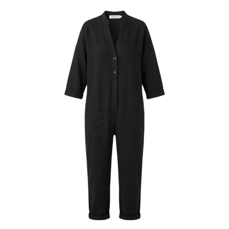 Vintage 2000s Isabel Marant Black Jumpsuit, Minimalist Cotton Linen Utility Boiler Suit, French Designer One Piece Trousers, Y2K Clothing
