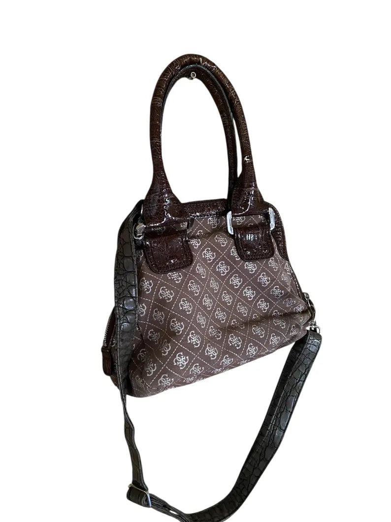 Vintage GUESS Monogram Print Shoulder Bag – Early 2000s Y2K Aesthetic