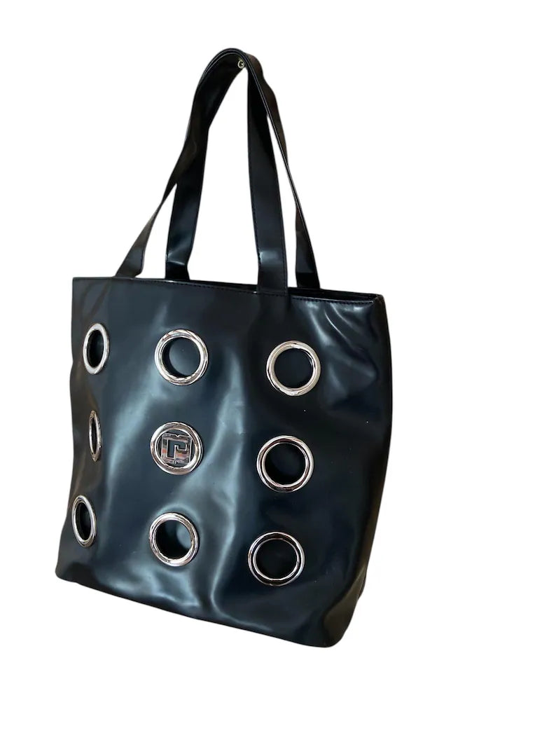 Vintage Paco Rabanne Black Canvas Tote Bag • 90s Archival Shoulder Bag • Everyday Luxury Y2K Purse