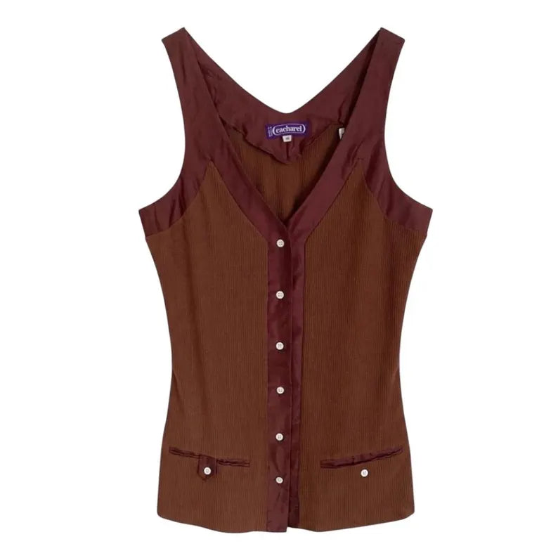 Cacharel Vintage Brown Tank Top Size S, Ribbed Sleeveless Shirt French Designer, 90s Y2K Aesthetic Fitted Top, Excellent Condition