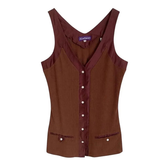 Cacharel Vintage Brown Tank Top Size S, Ribbed Sleeveless Shirt French Designer, 90s Y2K Aesthetic Fitted Top, Excellent Condition