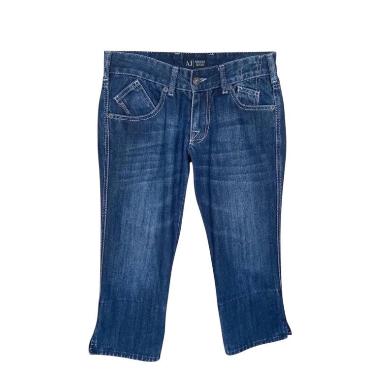 Vintage 90s Armani Jeans Capri Pants - Y2K Blue Straight Leg Cropped Denim - Women's Size S/M