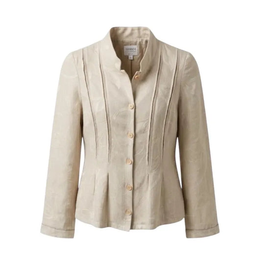Vintage Armani Collezioni Linen Mandarin Collar Jacket – Floral Jacquard Fitted Blazer Size S