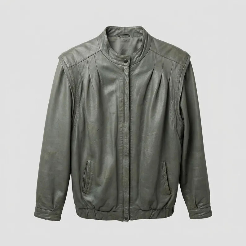 Vintage Grey Leather Jacket 2000s Convertible Vest | Y2K Detachable Sleeve Biker Jacket | Genuine Leather Jacket Size S M