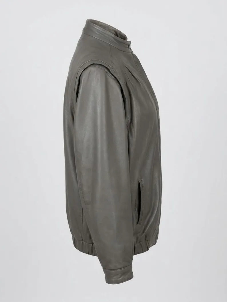 Vintage Grey Leather Jacket 2000s Convertible Vest | Y2K Detachable Sleeve Biker Jacket | Genuine Leather Jacket Size S M