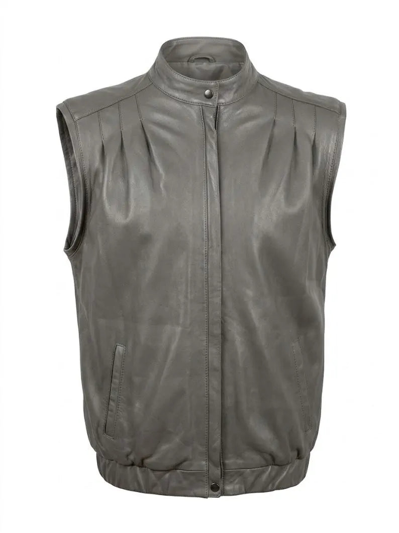 Vintage Grey Leather Jacket 2000s Convertible Vest | Y2K Detachable Sleeve Biker Jacket | Genuine Leather Jacket Size S M