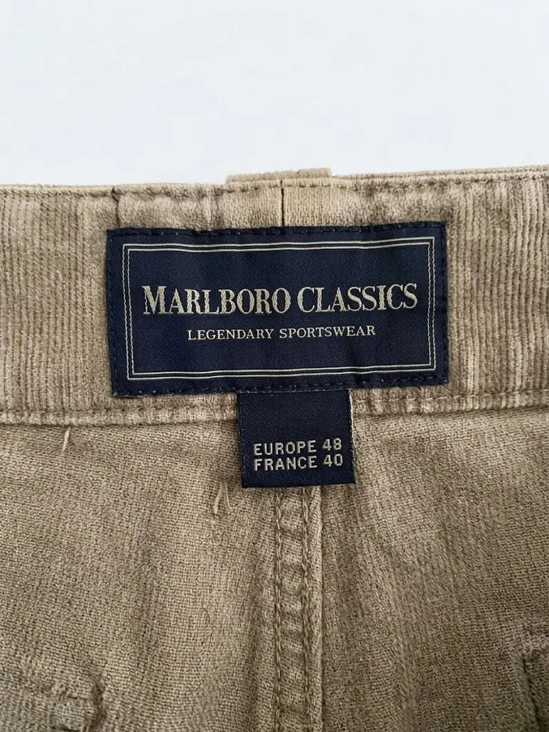 Marlboro Classics Vintage Men M Beige Safari Straight Pants Cotton | 90s 2000s Archival Preloved Utility Chino Trousers