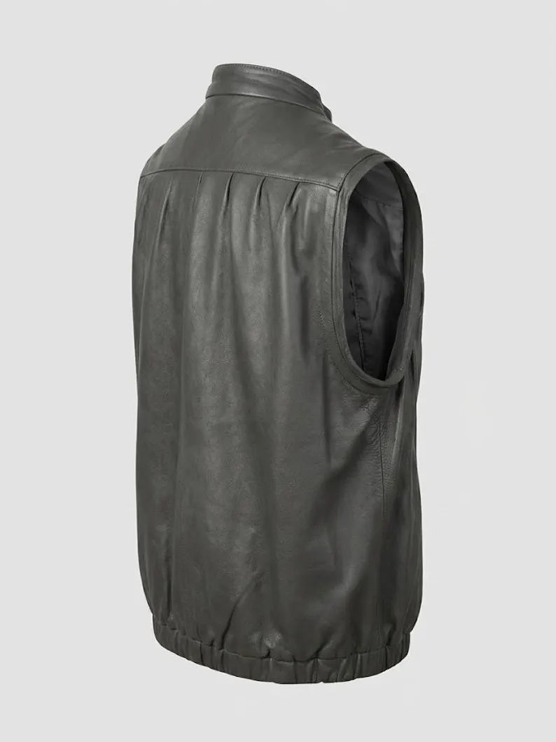 Vintage Grey Leather Jacket 2000s Convertible Vest | Y2K Detachable Sleeve Biker Jacket | Genuine Leather Jacket Size S M