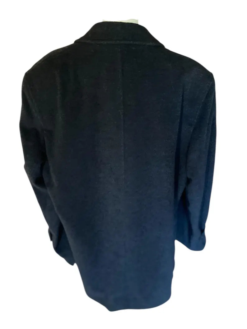 Vintage Burberry Wool Coat Men L | Classic House Check Lined Dark Grey Car Coat | Minimalist Overcoat