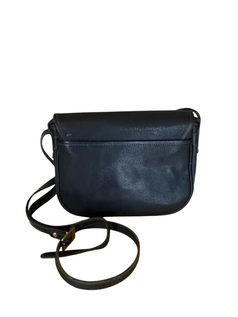 Vintage Courrèges Black Leather Crossbody Bag, 80s Minimalist Leather Shoulder Bag, French Designer Archive Bag, Luxury Vintage Purse