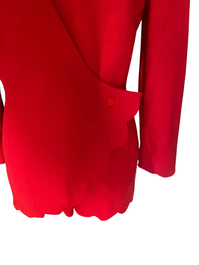 Vintage Thierry Mugler Structured Red Blazer - 1990s Scalloped Silhouette