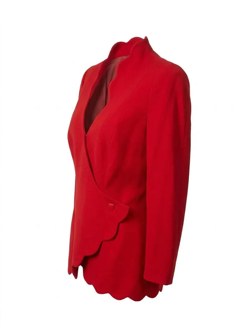 Vintage Thierry Mugler Structured Red Blazer - 1990s Scalloped Silhouette