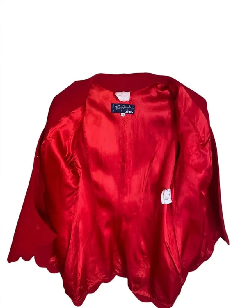 Vintage Thierry Mugler Structured Red Blazer - 1990s Scalloped Silhouette
