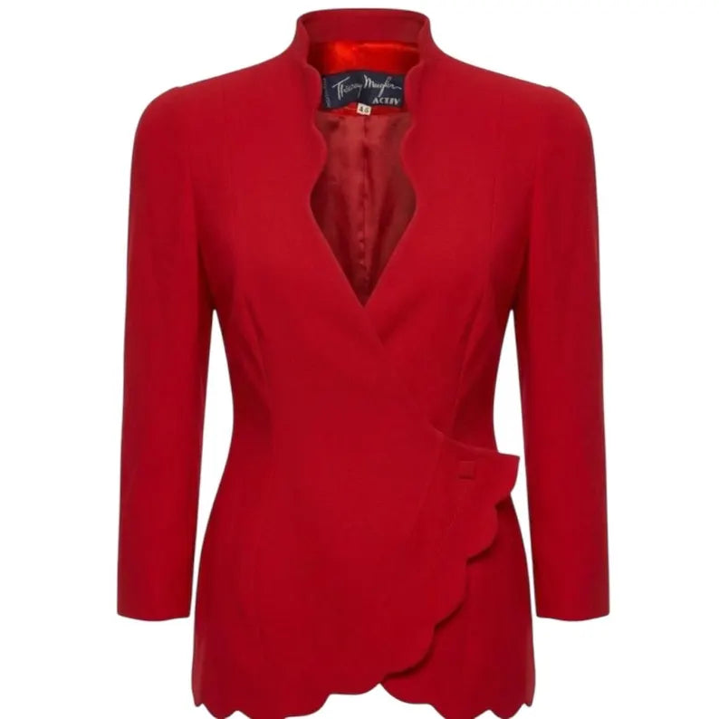 Vintage Thierry Mugler Structured Red Blazer - 1990s Scalloped Silhouette