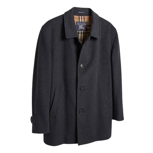 Vintage Burberry Wool Coat Men L | Classic House Check Lined Dark Grey Car Coat | Minimalist Overcoat
