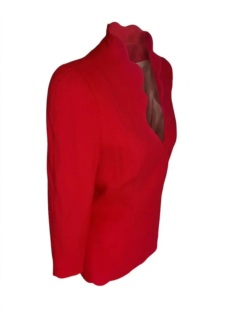 Vintage Thierry Mugler Structured Red Blazer - 1990s Scalloped Silhouette