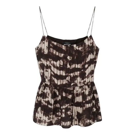 MAX MARA Tie-Dye Camisole  Vintage Designer Brown & White Silk/Cotton Tank Top, Size S, Minimalist Y2K Peplum Blouse