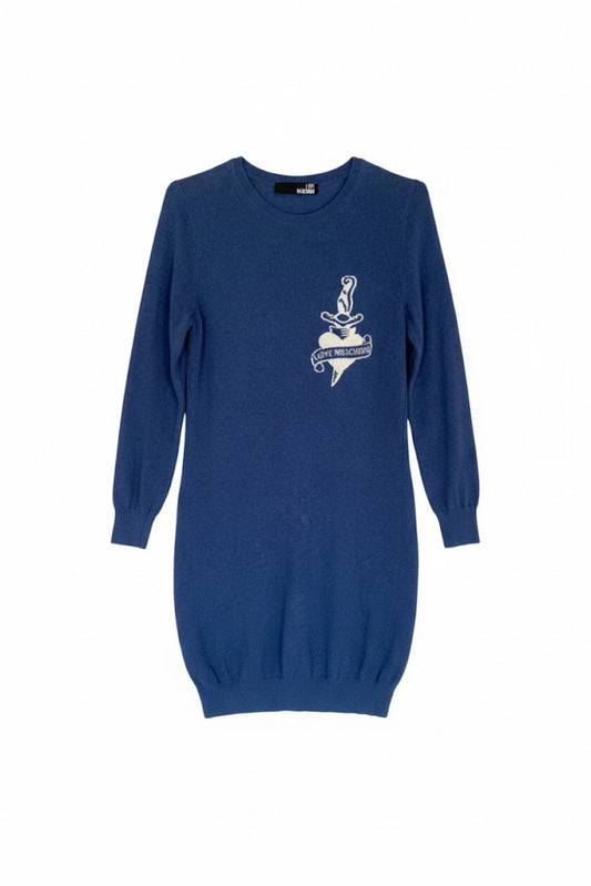 Blue Wool Moschino Dress | Long Sweater Dress | Minimalist Italian Design | Size S