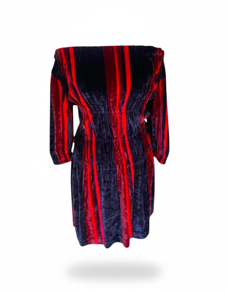 Sonia Rykiel vintage  Mini Dress – Boat Neck, Wide Sleeves, Black and Red Stripes, Elastic Waist