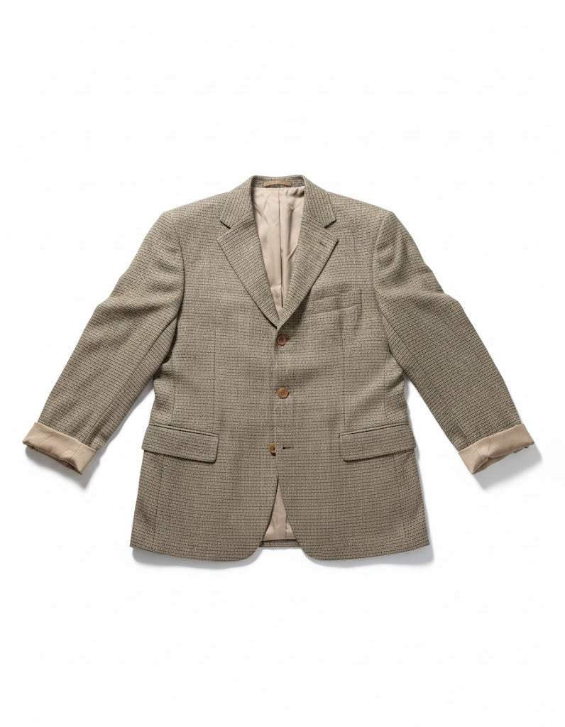 Balmain Oversized Maxi Blazer Unisex Vintage | Long Beige Plaid Blazer | Size L