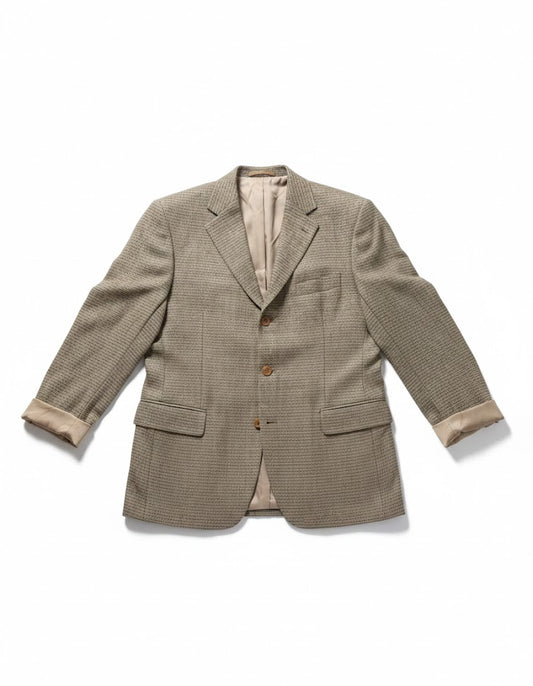 Balmain Oversized Maxi Blazer Unisex Vintage | Long Beige Plaid Blazer | Size L