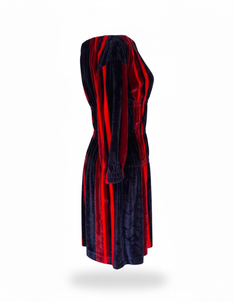 Sonia Rykiel vintage  Mini Dress – Boat Neck, Wide Sleeves, Black and Red Stripes, Elastic Waist