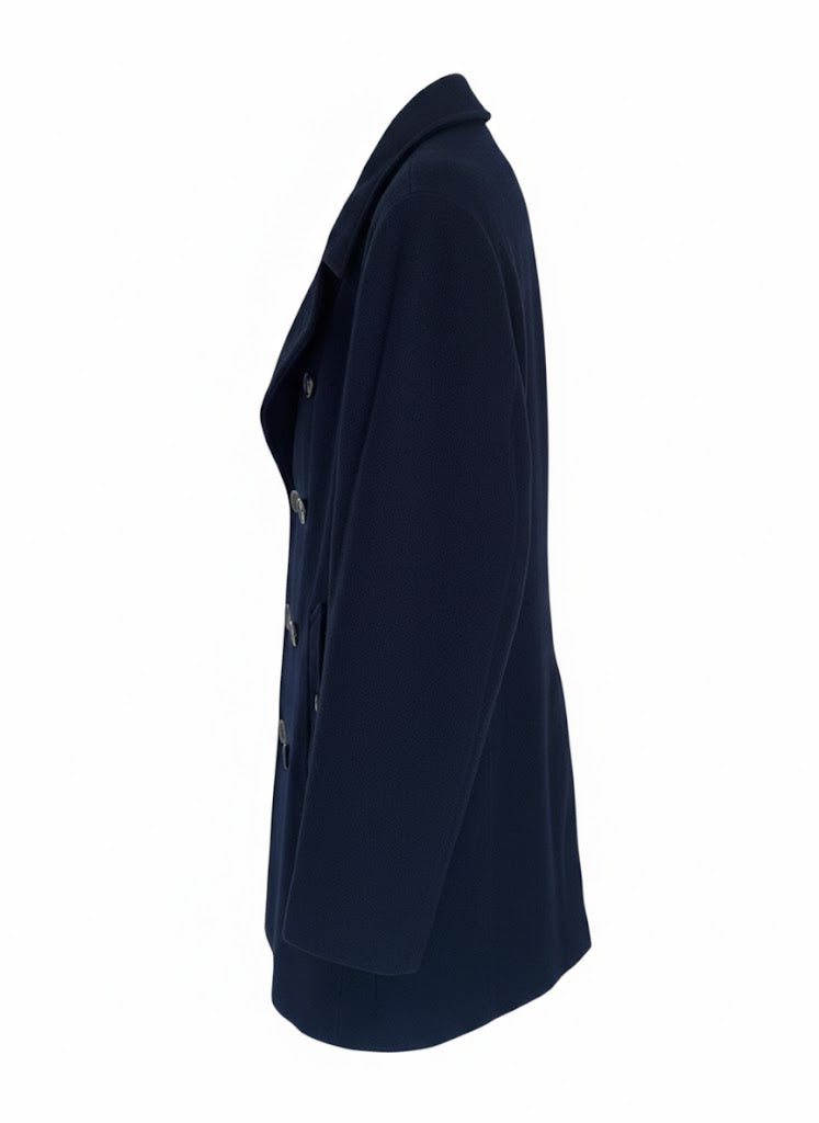 Vintage Burberry Blue Coat | 100% Wool Coat | Classic Navy Peacoat Style | Burberrys England | Size L