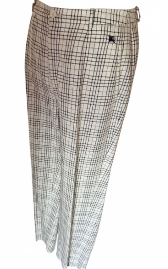 Burberry Straight Leg Pants for Women | White and Blue Plaid Ankle Pants | Size M | British Designer Fashion
