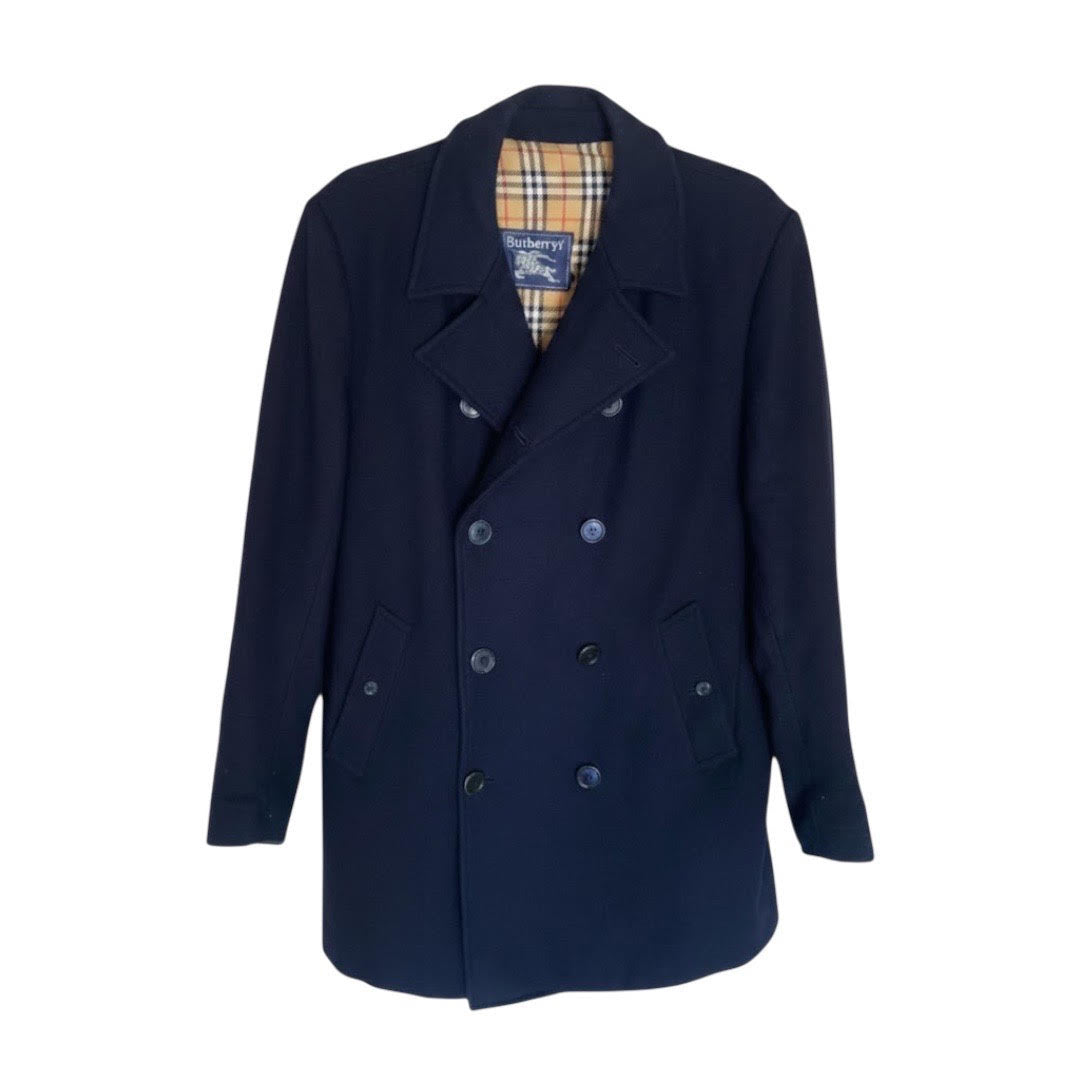 Vintage Burberry Blue Coat | 100% Wool Coat | Classic Navy Peacoat Style | Burberrys England | Size L