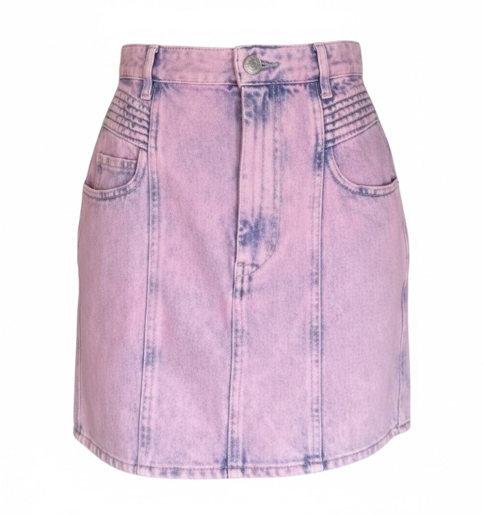 Pink Denim Mini Skirt Isabel Marant | Pockets & Branded Button Closure | Size S | 20s Inspired