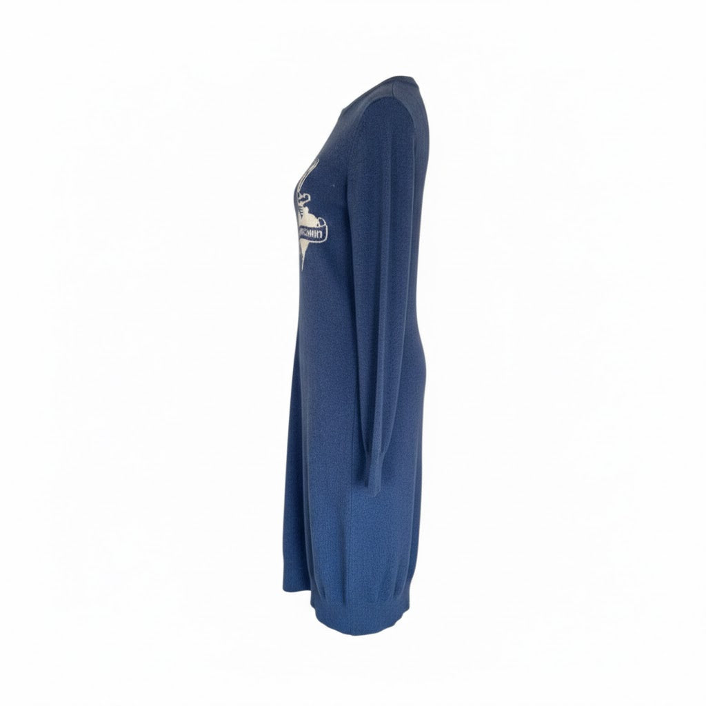 Blue Wool Moschino Dress | Long Sweater Dress | Minimalist Italian Design | Size S